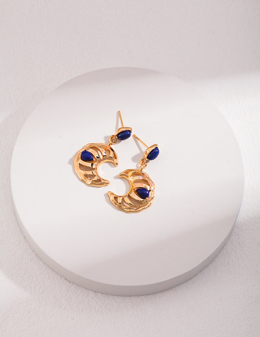Sterling Silver crescent hollow earrings, gemstone earrings, turquoise earrings