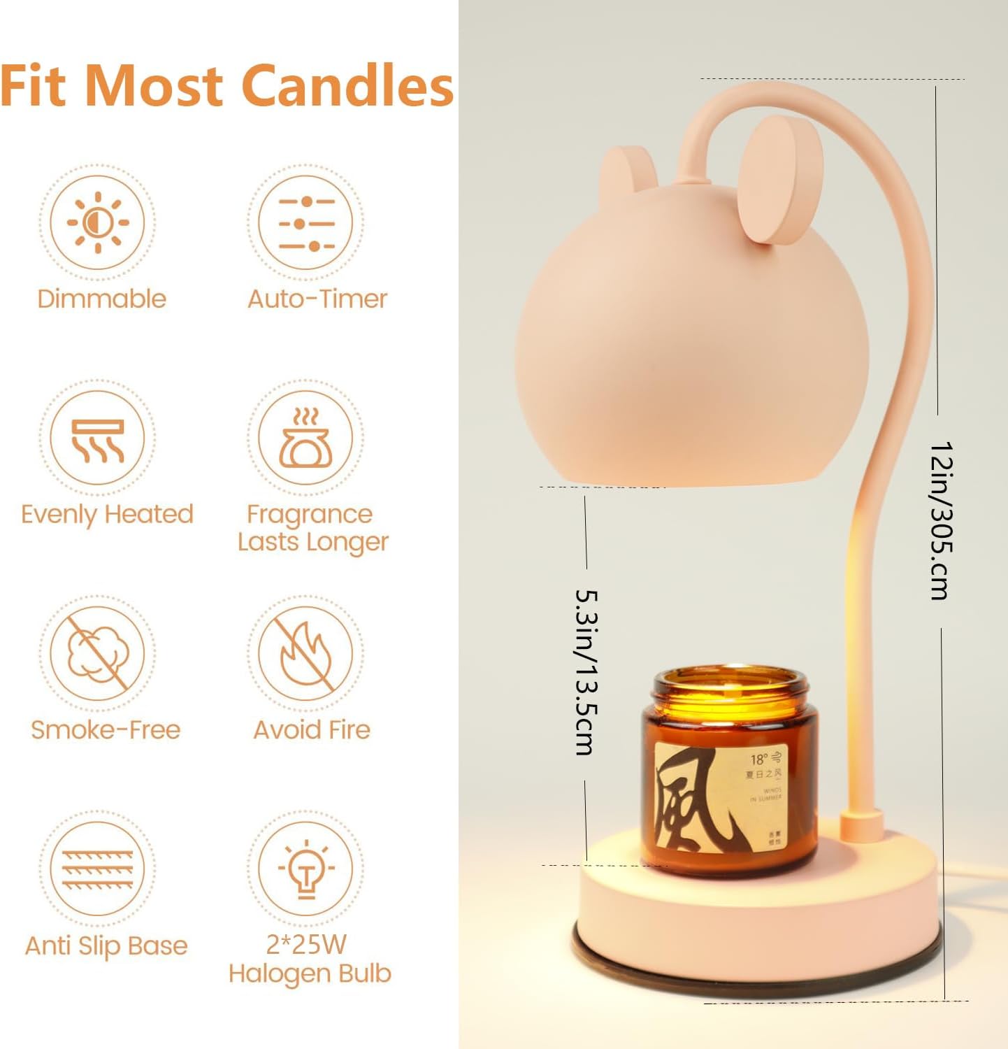 Candle Warmer Lamp with Timer, Dimmable Candle Lamp with 2 Bulbs, Electric Wax Melt Warmer for Jar Candle, Aromatic Candle Holders for Gifts, for Home Bedroom Decor