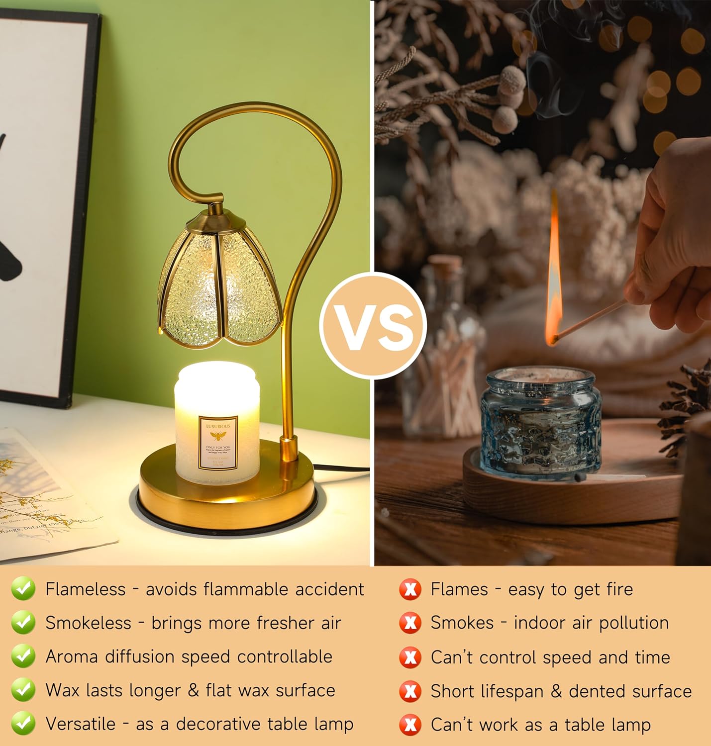 Candle Warmer Lamp Australia for Jar with 2 Bulbs, Dimmable Electric Candle Wax Melting Lamp with Timer Romantic White Flower Lampshade for Bedroom Decor or Housewarming, Valentine's Day Gift