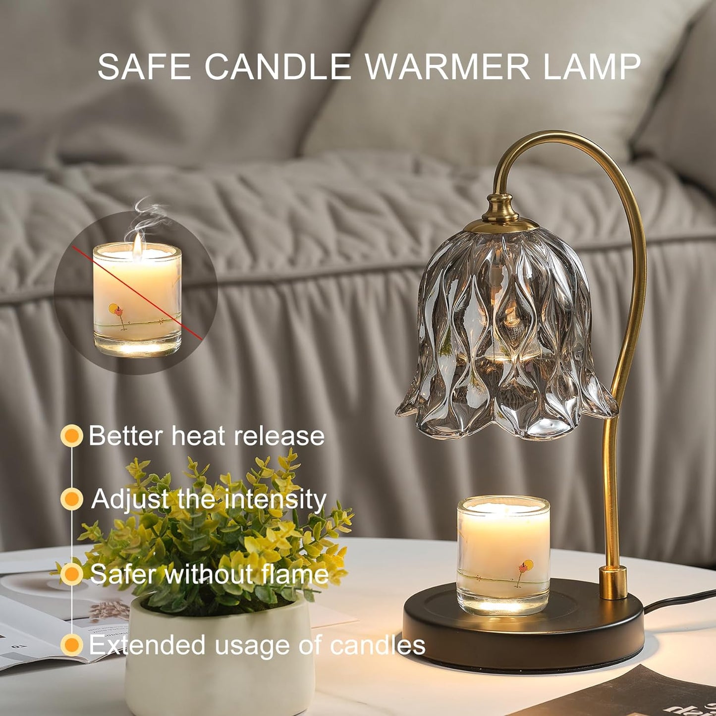 Candle Warmer Lamp, Electric Candle Lamp Warmer, Gifts for Mom, Bedroom Home Decor Dimmable Wax Melt Warmer for Scented Wax with 2 Bulbs, Jar Candles, Mothers Day Gifts